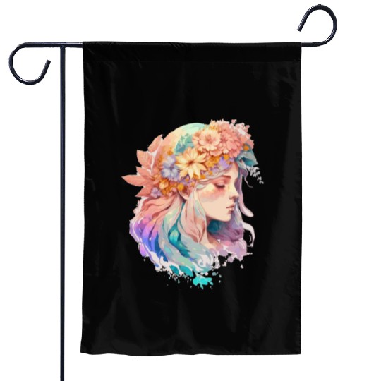 Watercolor Girl Spring Flower Crown Fairy Cottagec Garden Flags