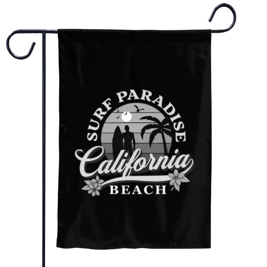 Grey-Scale Surfing Surf Paradise At California Garden Flags