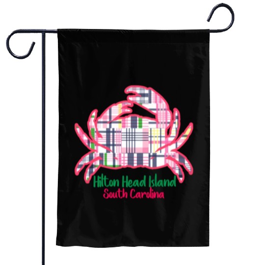 Hilton Head Island Preppy Plaid Crab Garden Flags