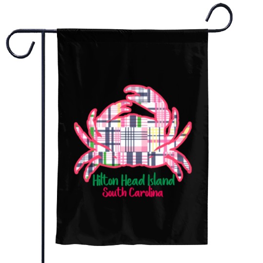 Hilton Head Island Preppy Plaid Crab Garden Flags