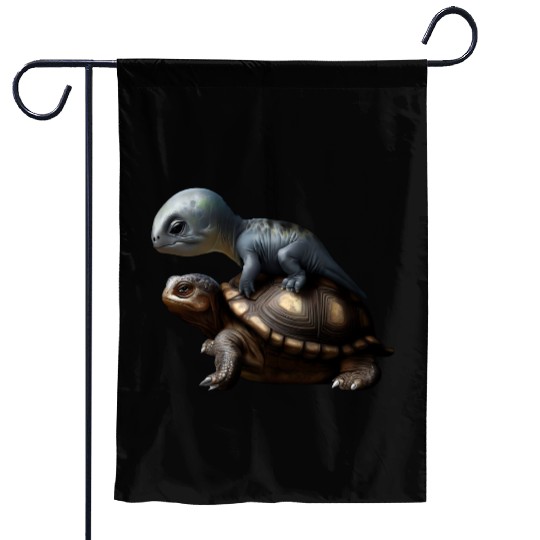 dinosaur on turtle Garden Flags