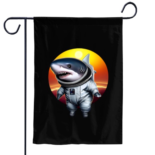 Shark astronaut at sunset Garden Flags