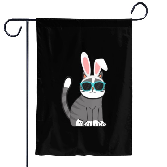 Happy Easter Cat With Bunny Ears And Glasses Cat Garden Flags