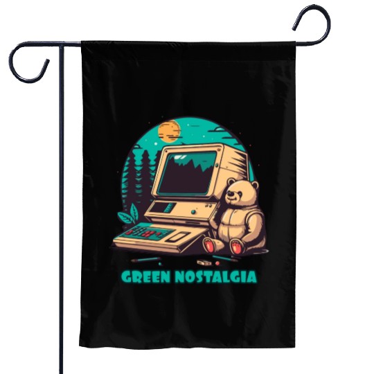 Green Nostalgia Toy Bear Nature Computer Garden Flags