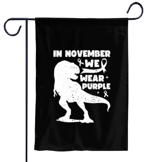 In November We Wear Purple T Rex Dinosaur Epilepsy Garden Flags