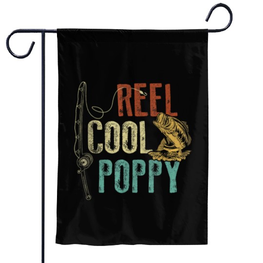 Reel Cool Poppy Fishing Grandpa Fathers Day Fisher Garden Flags