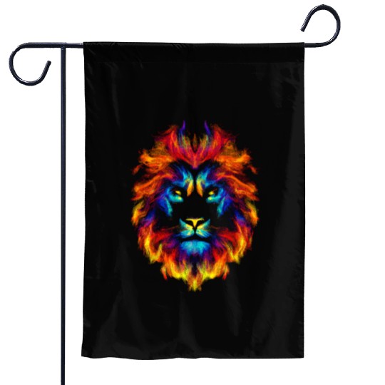 Head of a lion multi colored fire lion head leo Garden Flags