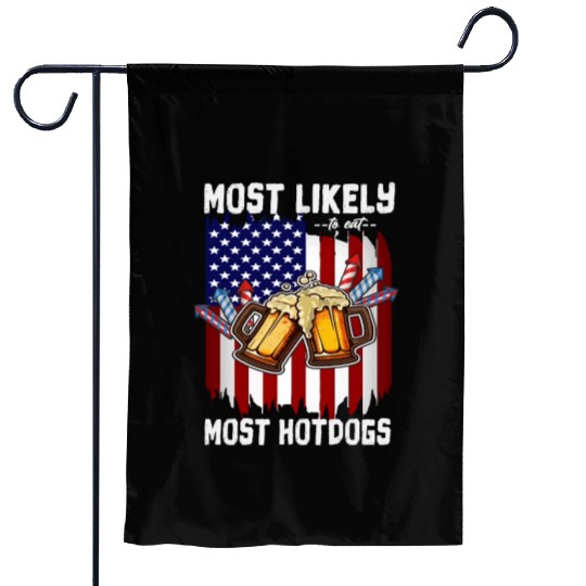 4th Of July Party Most Likely To Eat Hotdogs Garden Flags