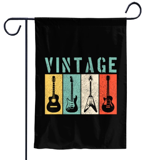 Vintage Guitar Player Retro Guitarist Musician Garden Flags