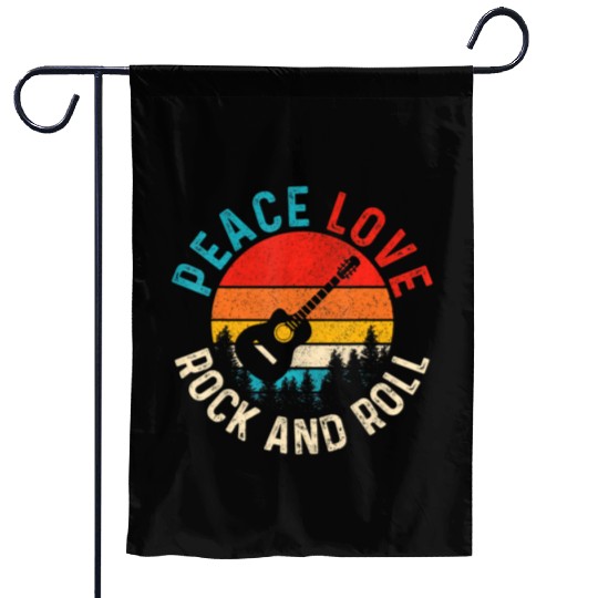 Peace Love & Rock & Roll Guitar Player Guitarist Garden Flags