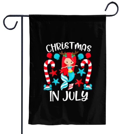 Christmas In July Cute Mermaid Summer Vacation Garden Flags