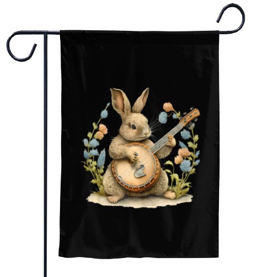 Bunny Playing Banjo Guitar rabbit Easter bunny Garden Flags