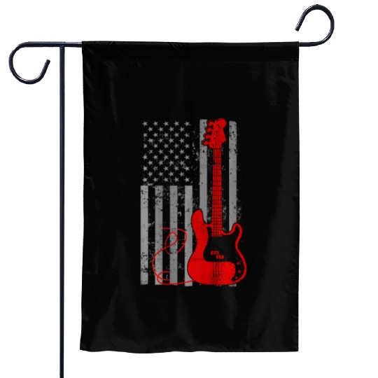 Bass Guitar Bass With American Flag American Garden Flags