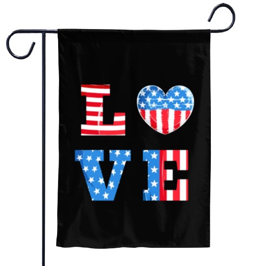 LOVE America Independence Day USA Patriots Garden Flags