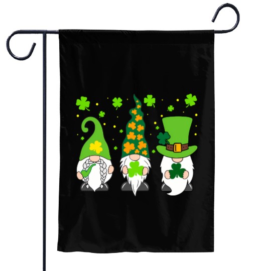 St Patrick'S Day Three Gnomes Shamrock Irish Garden Flags