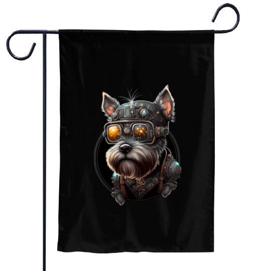 Steampunk Miniature Schnauzer Garden Flags