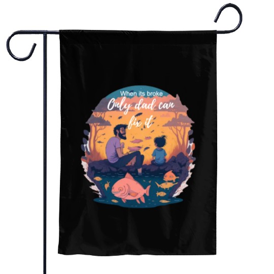 Father's Day man enjoying with his boy in a river Garden Flags