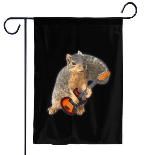 Squirrel Playing Guitar Garden Flags