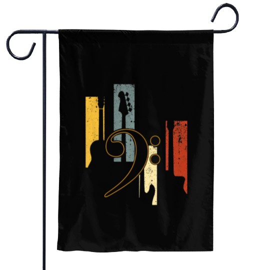 Bass Clef Vintage Bass Guitar Players Music Garden Flags