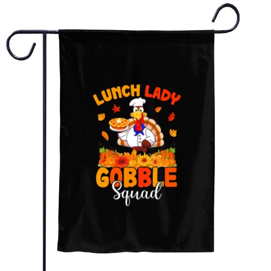 Funny Lunch Lady Autumn Turkey Gobble Happy Garden Flags