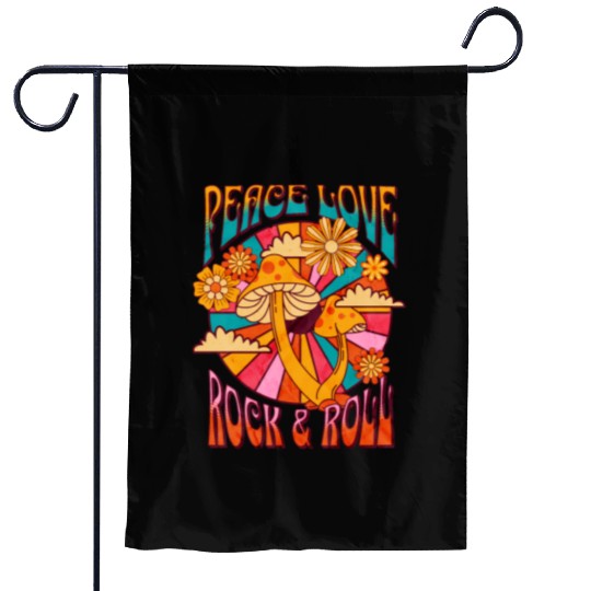 Peace Love Rock And Roll Distressed Rock Concert Garden Flags