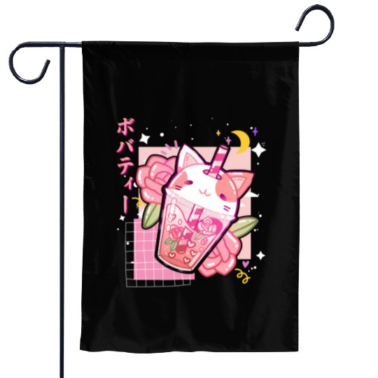 Boba Tea Cat Bubble Tea Kawaii Anime Japanese Garden Flags