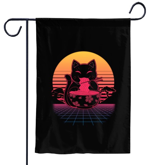 Kawaii Ra Neko Retro Cat Japanese Noodle Anime Garden Flags