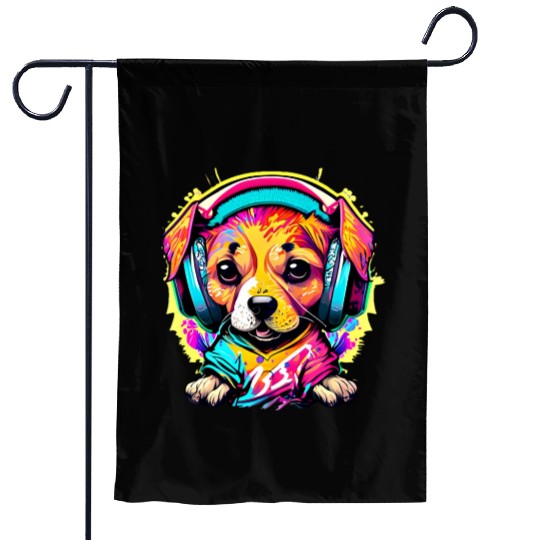 Pawsome Beats: Colorful Graffiti Puppy Party Garden Flags