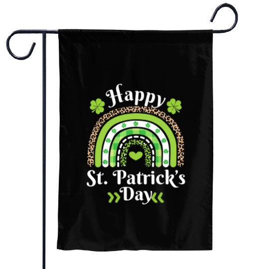 Happy St Patric Day Leopard Print Rainbow Garden Flags