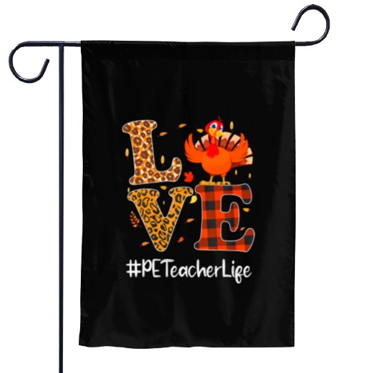 PE Teacher Love Thanksgiving Leopard Turkey Garden Flags