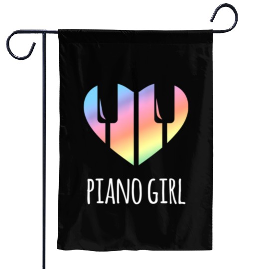 Piano Girl with Rainbow Heart Garden Flags