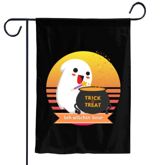 Halloween Cute Ghost Witching Hour Trick Or Treat Garden Flags