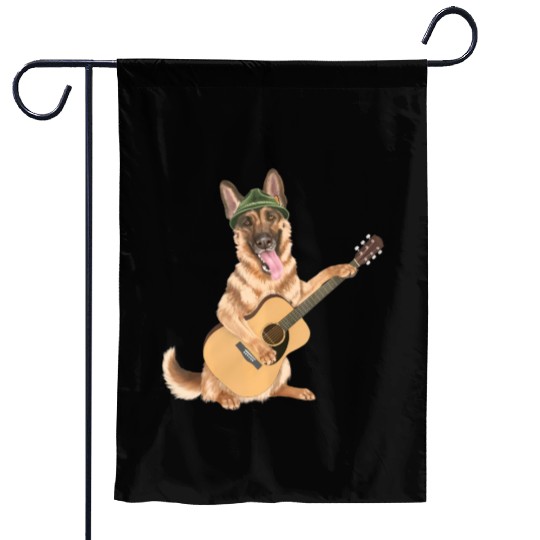 Dog playing the acoustic guitar - German Shepherd Garden Flags