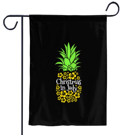 Christmas In July Funny Summer Vacation Pineapple Garden Flags