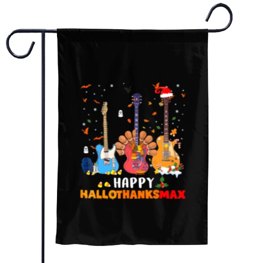 Guitar Happy Hallothanksmas Halloween Garden Flags