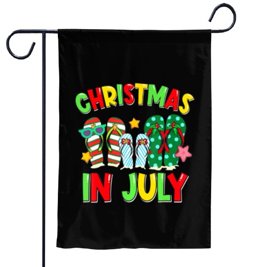 Christmas in July Flip Flops Summer Vacation Garden Flags