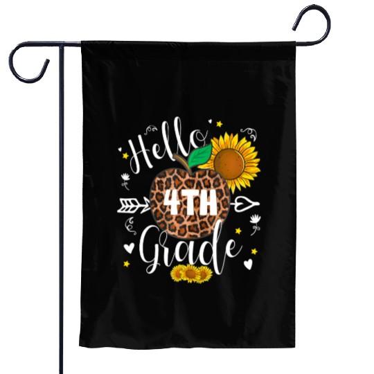 4th Grade Back To School Leopard Print Sunflower Garden Flags