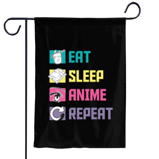 Eat Sleep Anime Repeat funny Garden Flags