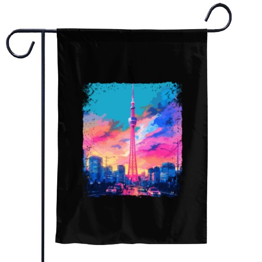 Aesthetic Japanese Skytree Tokyo Vaporwave Sight Garden Flags