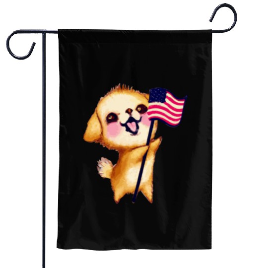 Fourth Of July Patriotic Puppy USA Watercolor Garden Flags