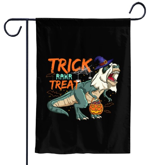 Trick Or Treat Saurus With Pumpkin Halloween Garden Flags