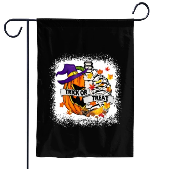 Retro Fall Leaves Trick Or Treat Halloween Pumpkin Garden Flags