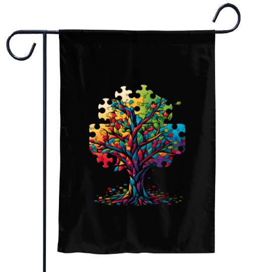 Neurodiversity Autism Awareness Colorful Tree Puzz Garden Flags