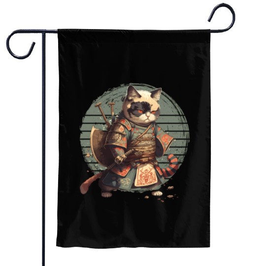 Samurai Cat Warrior Japanese Ninja Cat Kawaii Garden Flags