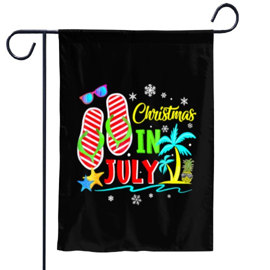 Christmas In July Flip Flops Funny Beach Summer Garden Flags