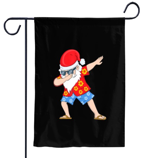 Christmas in July Santa Hawaiian Dabbing Santa Garden Flags