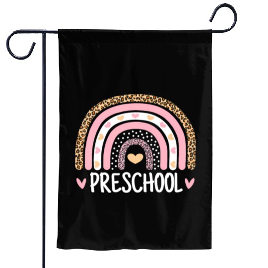 Leopard Rainbow Preschool Teacher Funny Back To Garden Flags