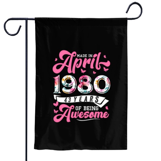 Made In April 1980 Floral 43 43Rd Garden Flags