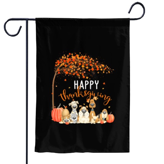 Cute Dogs Autumn Leaves Pumpkin Happy Garden Flags