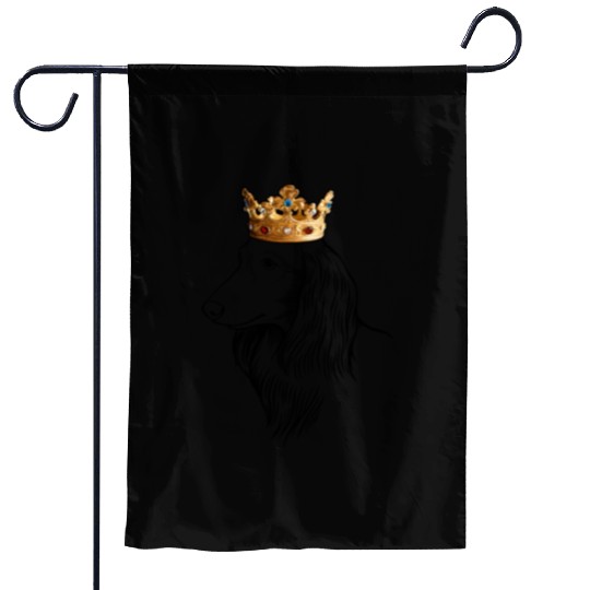 Longhaired Dachshund Dog Wearing Crown Garden Flags